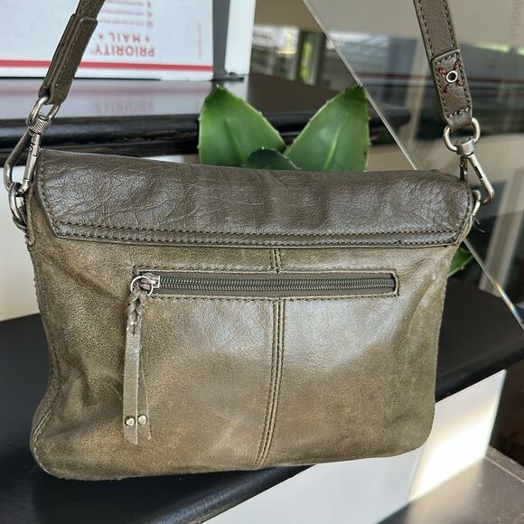 The Sak Olive Green Genuine Leather Crossbody Shoulder Purse, Fold-Over Flap - Picture 5 of 10